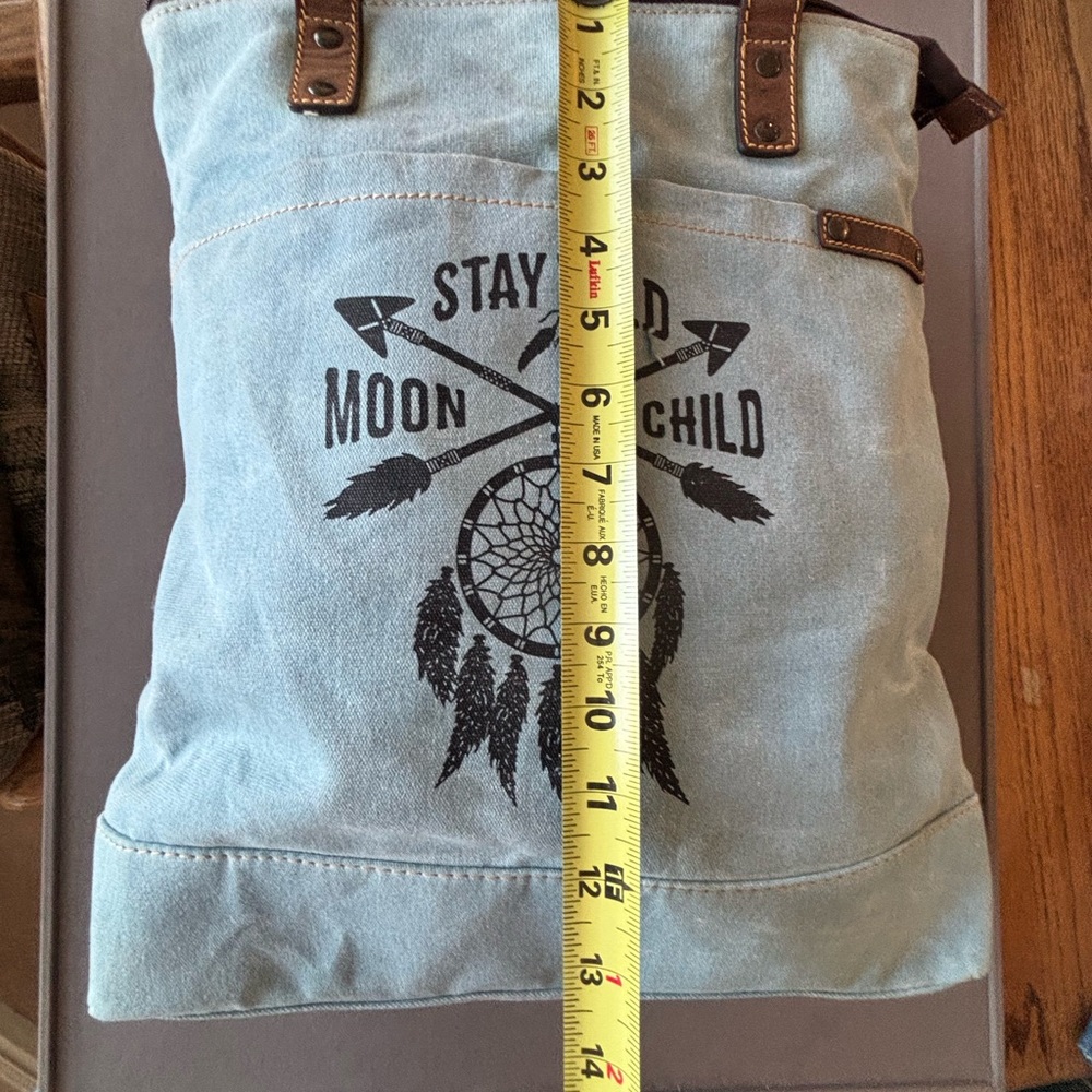 Myra Bag Blue Canvas Tote with Dreamcatcher Design, Stay Wild Moon Child. - Picture 6 of 8
